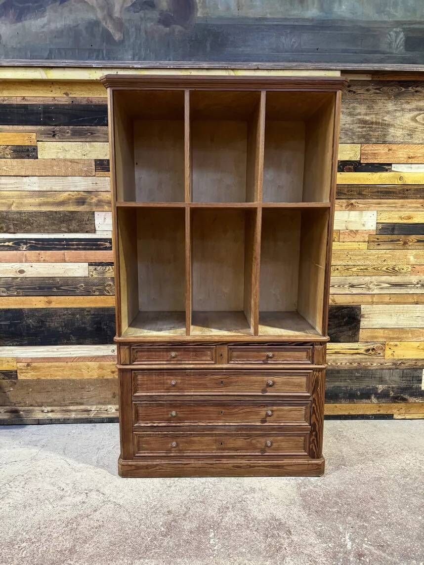 Workshop furniture in pitch pine - 1950s - Chest of drawers & Bookcase