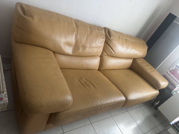 Canapé-lit Roche Bobois en cuir beige - Bon état