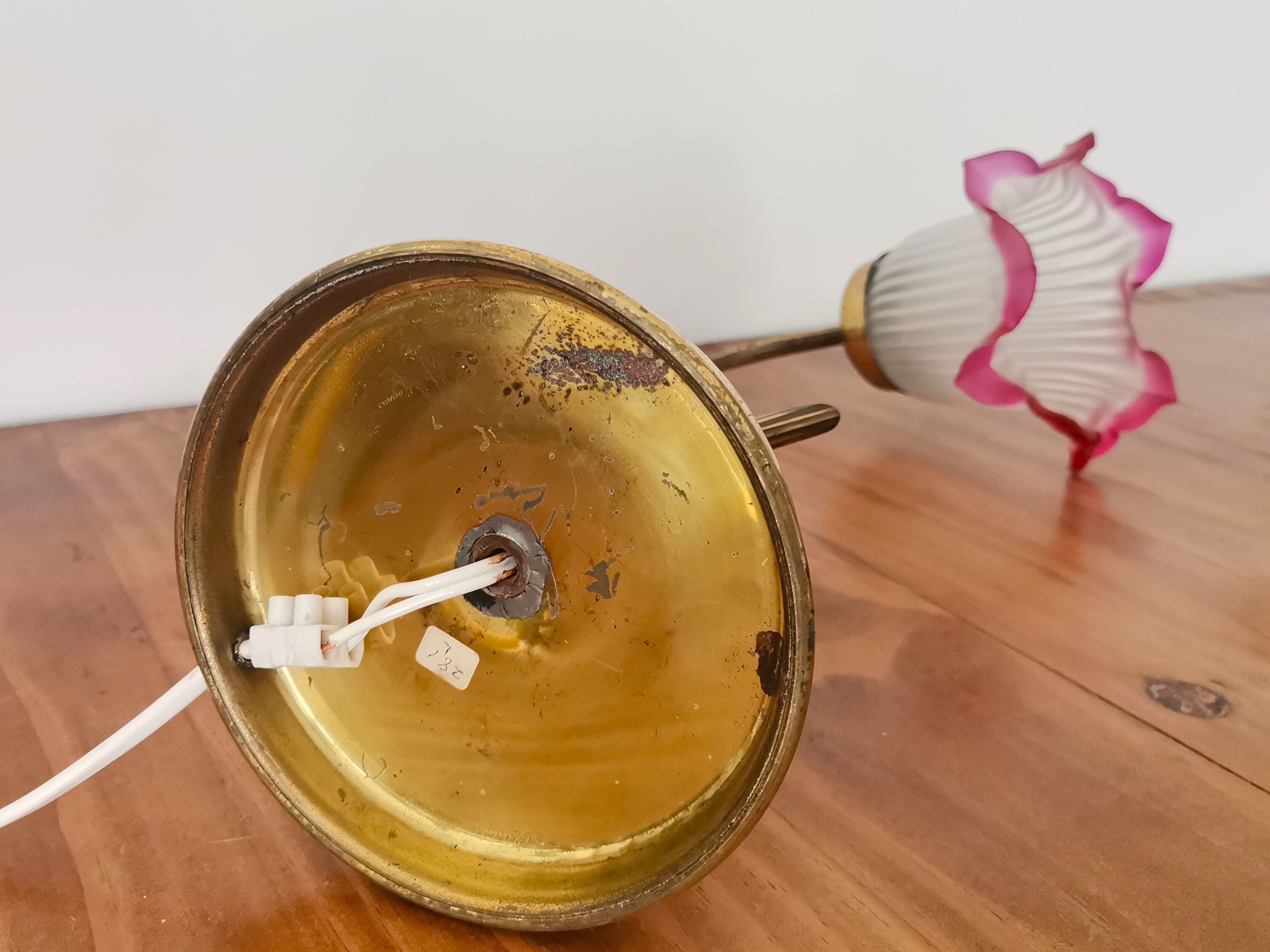 Art Nouveau 1930s brass and frosted glass table lamp