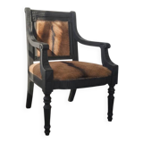 Character armchair in black wood and animal skin #CHMR