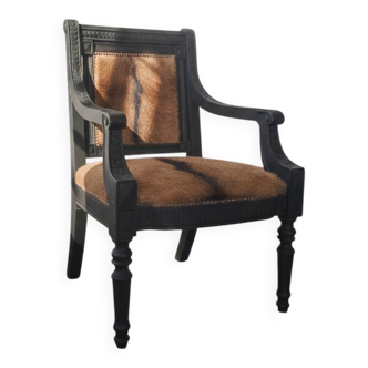 Character armchair in black wood and animal skin #CHMR