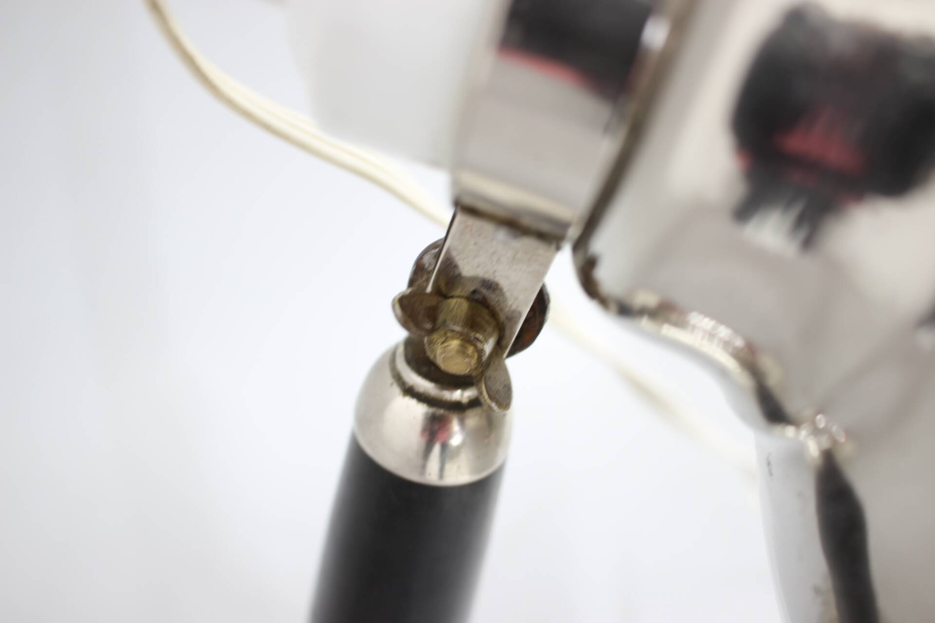 1950s Industrial Chrome & Wood Table Lamp with Ceramic Switch, Czechoslovakia