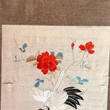 Paravent 4 panneaux japon XIXem, broderie soie oiseau