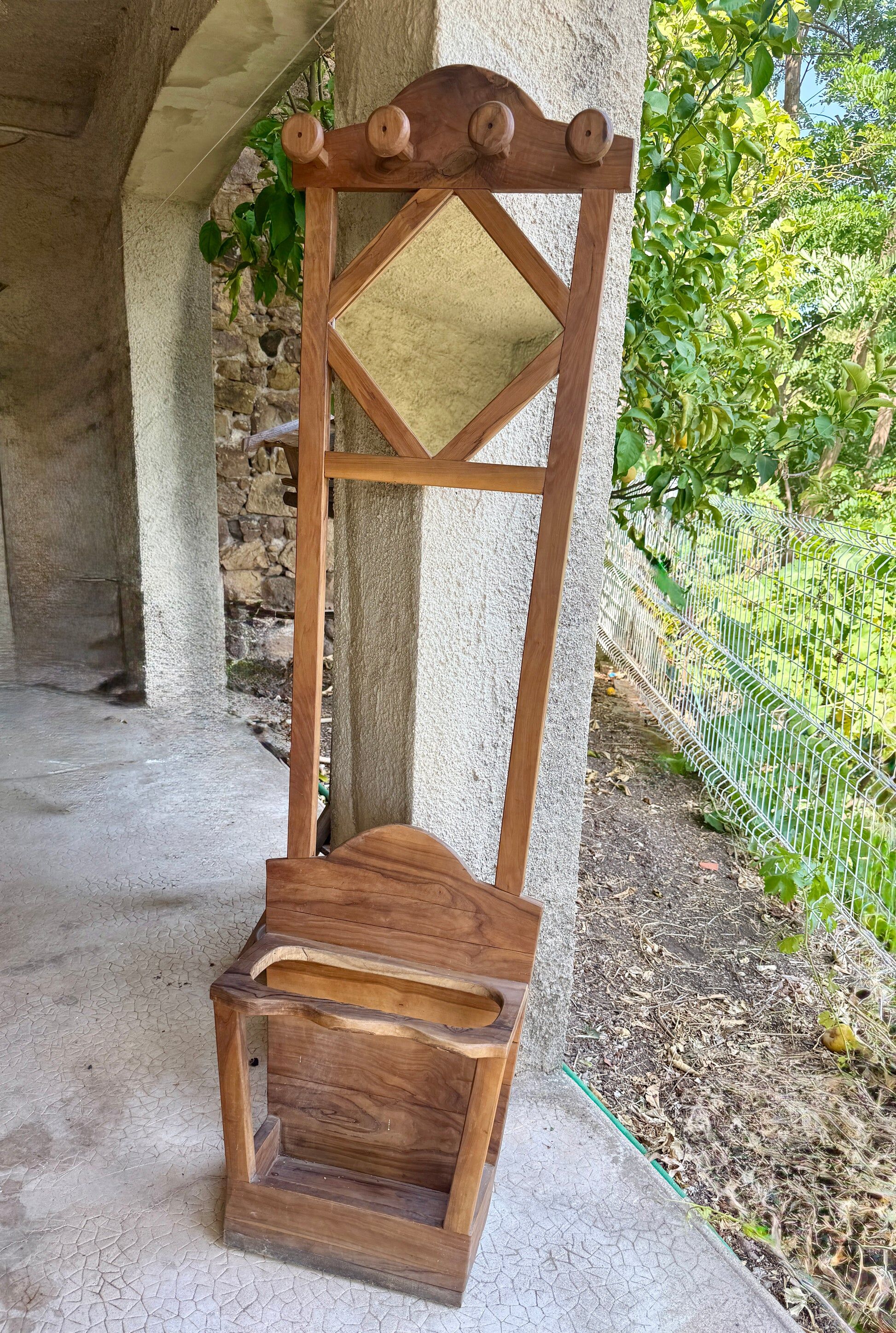 Coat rack / coat stand and umbrella stand in olive wood