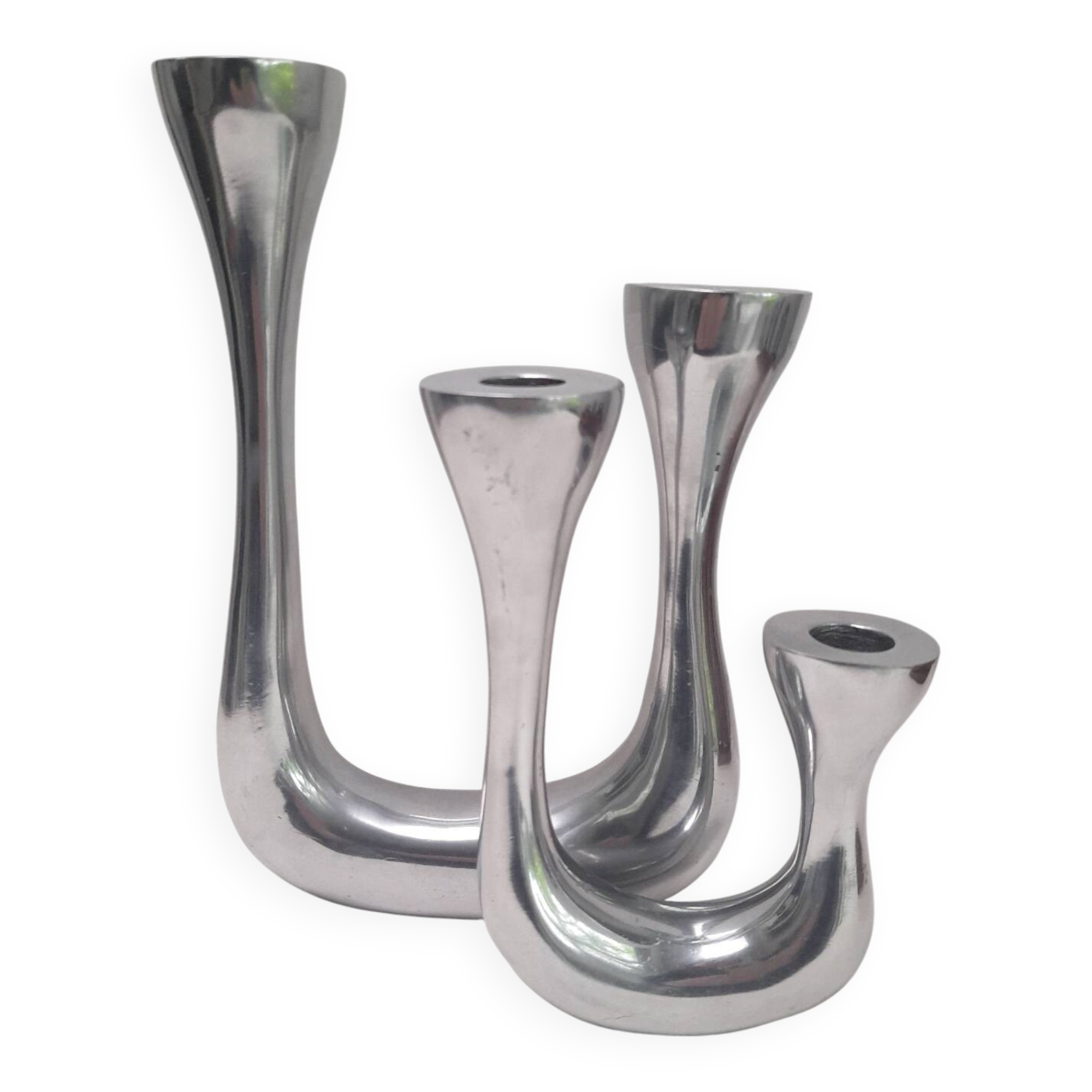 Pair of double candlesticks in aluminium cast iron