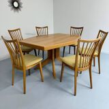 Antique octagonal solid wood extendable table, Girsberger design