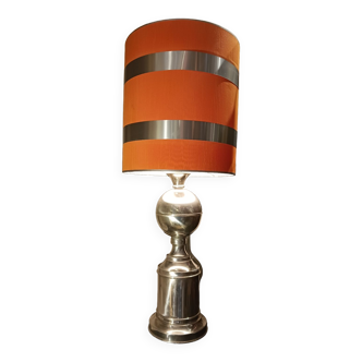 Lampe métal chromé 1970, abat-jour orange vintage