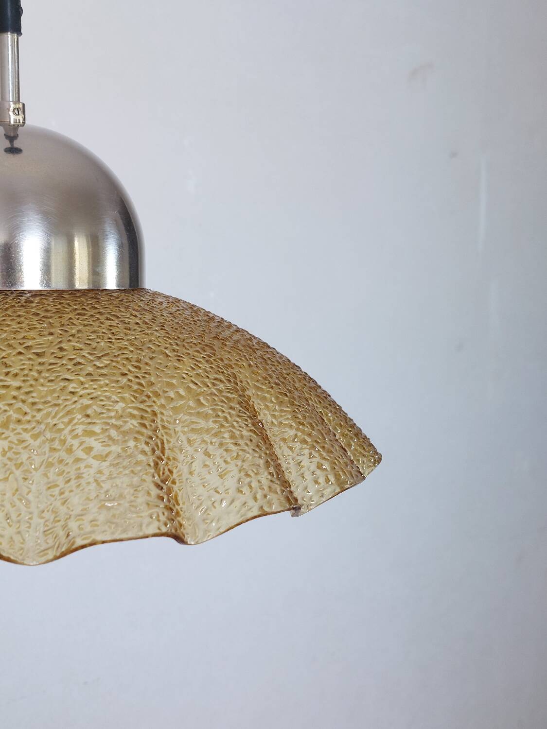 Vintage structured glass and metal pendant light 1980s