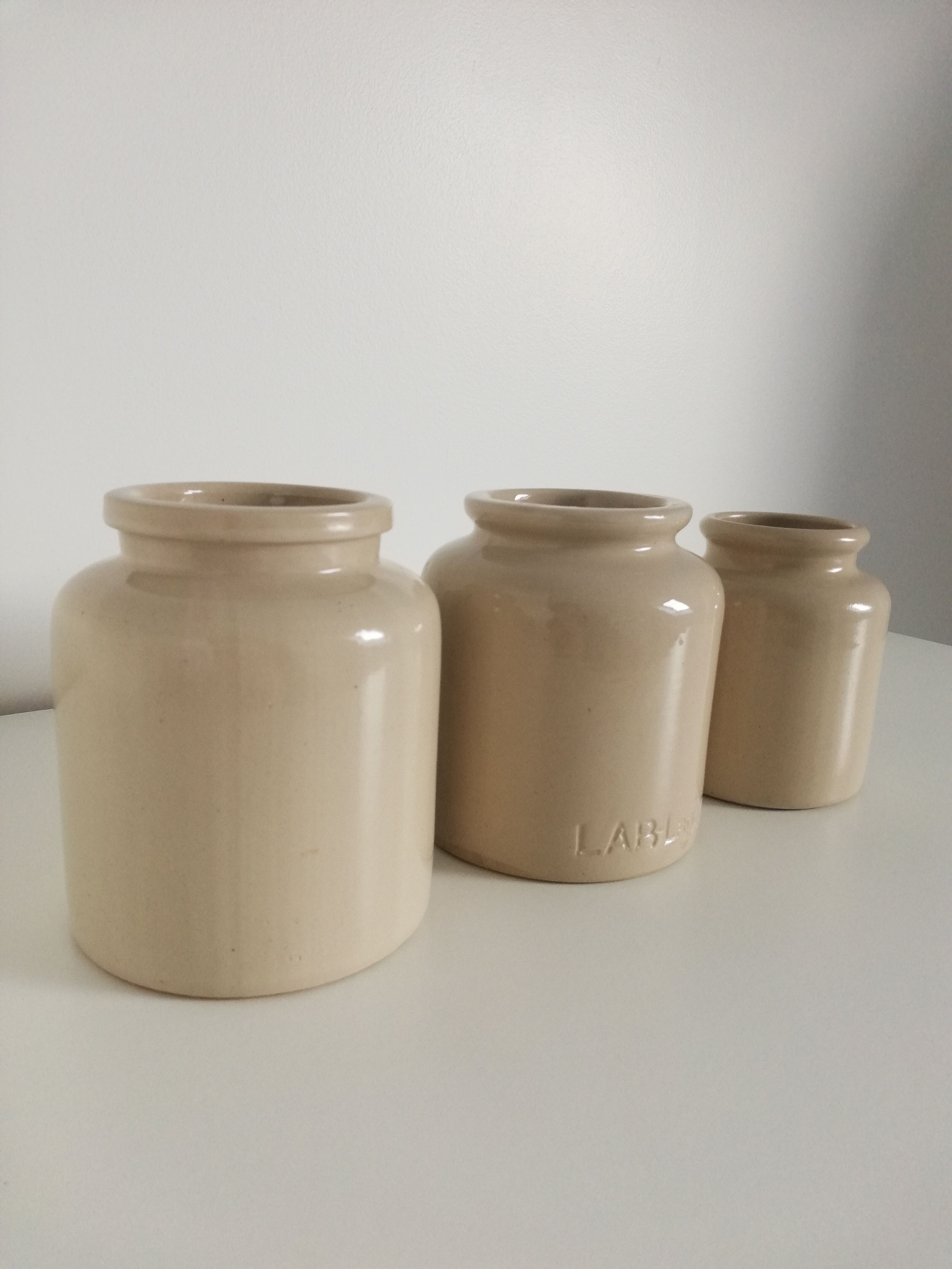 Set of 3 vintage 1950 pots in glazed stoneware