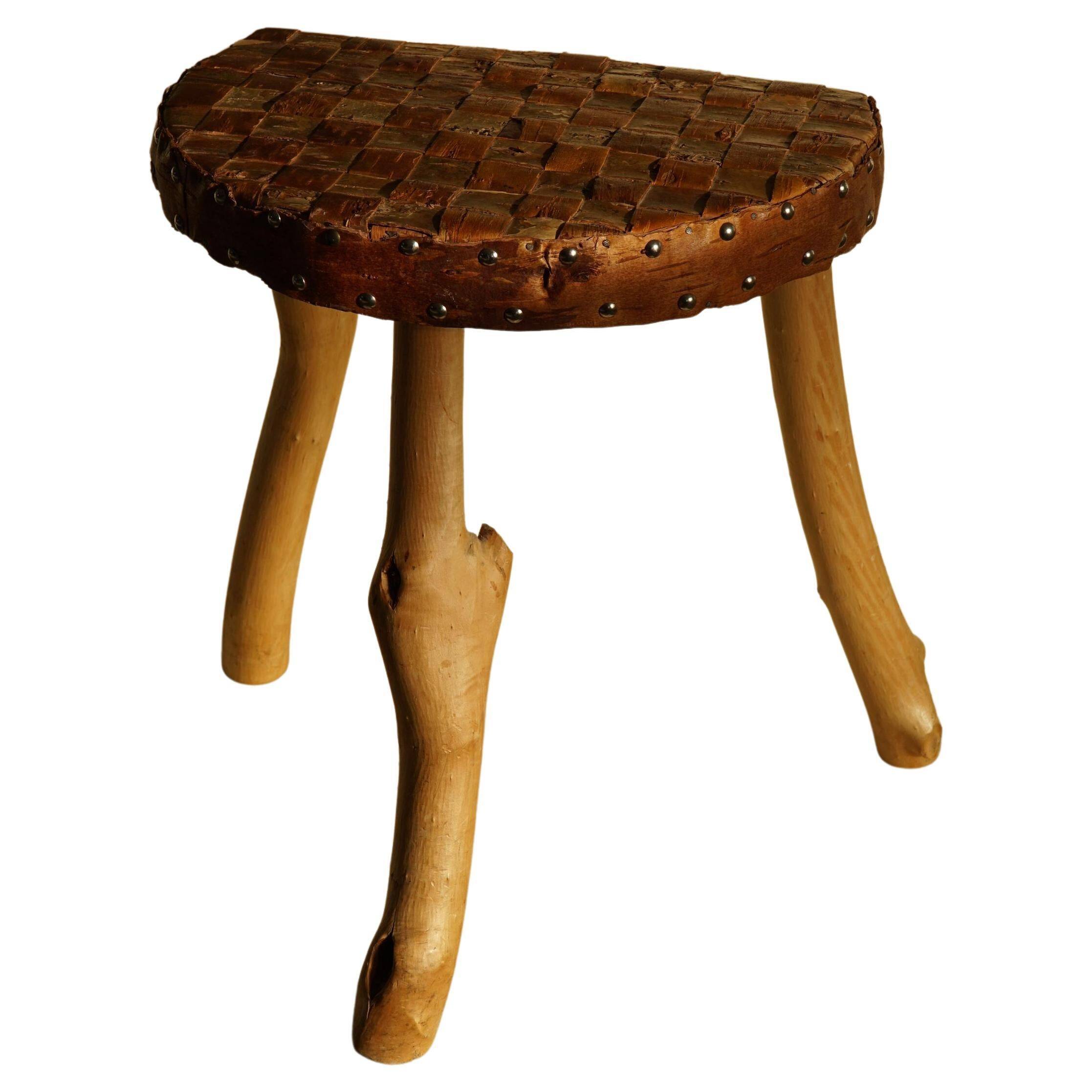Modern Danish handmade organic wood tripod stool Wabi Sabi, 1960s