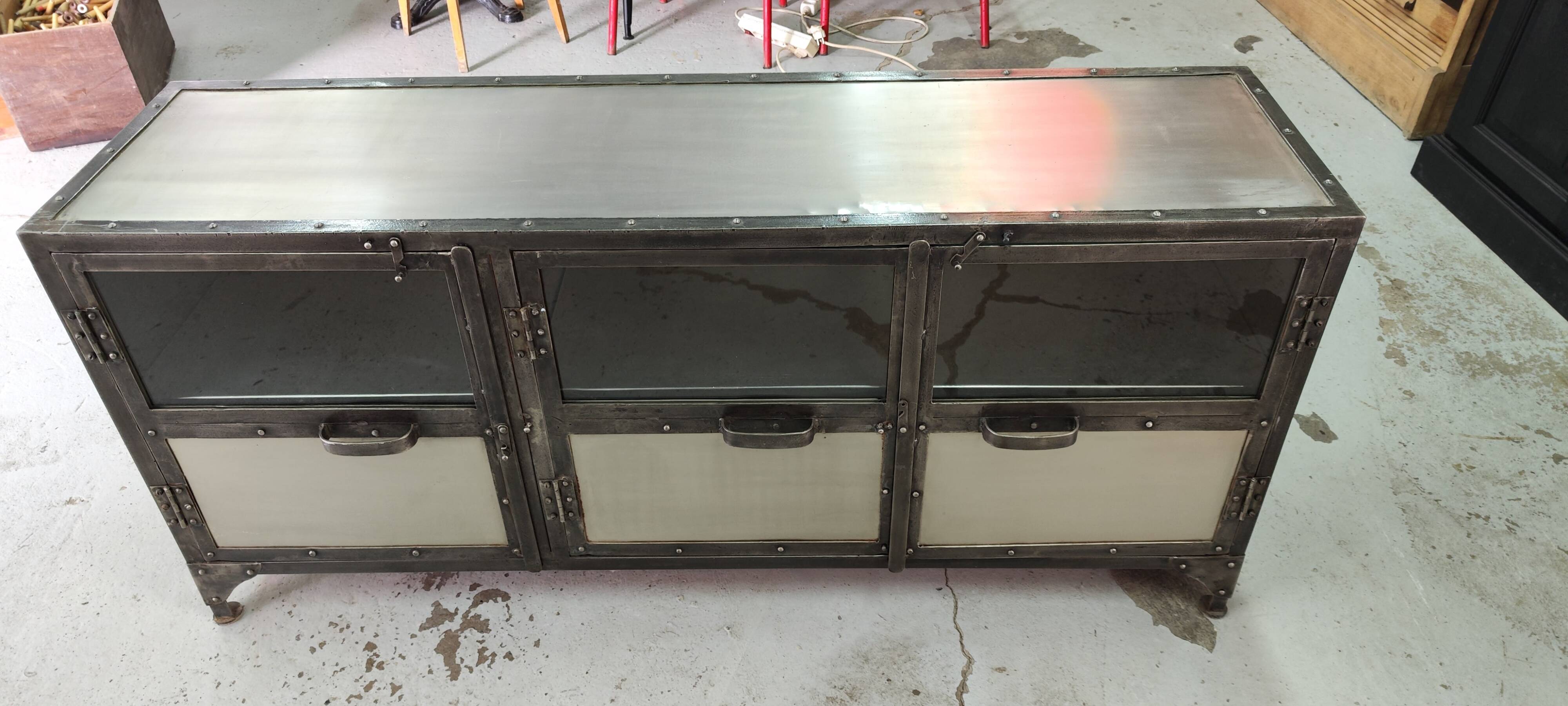 Metal tv stand three doors showcase