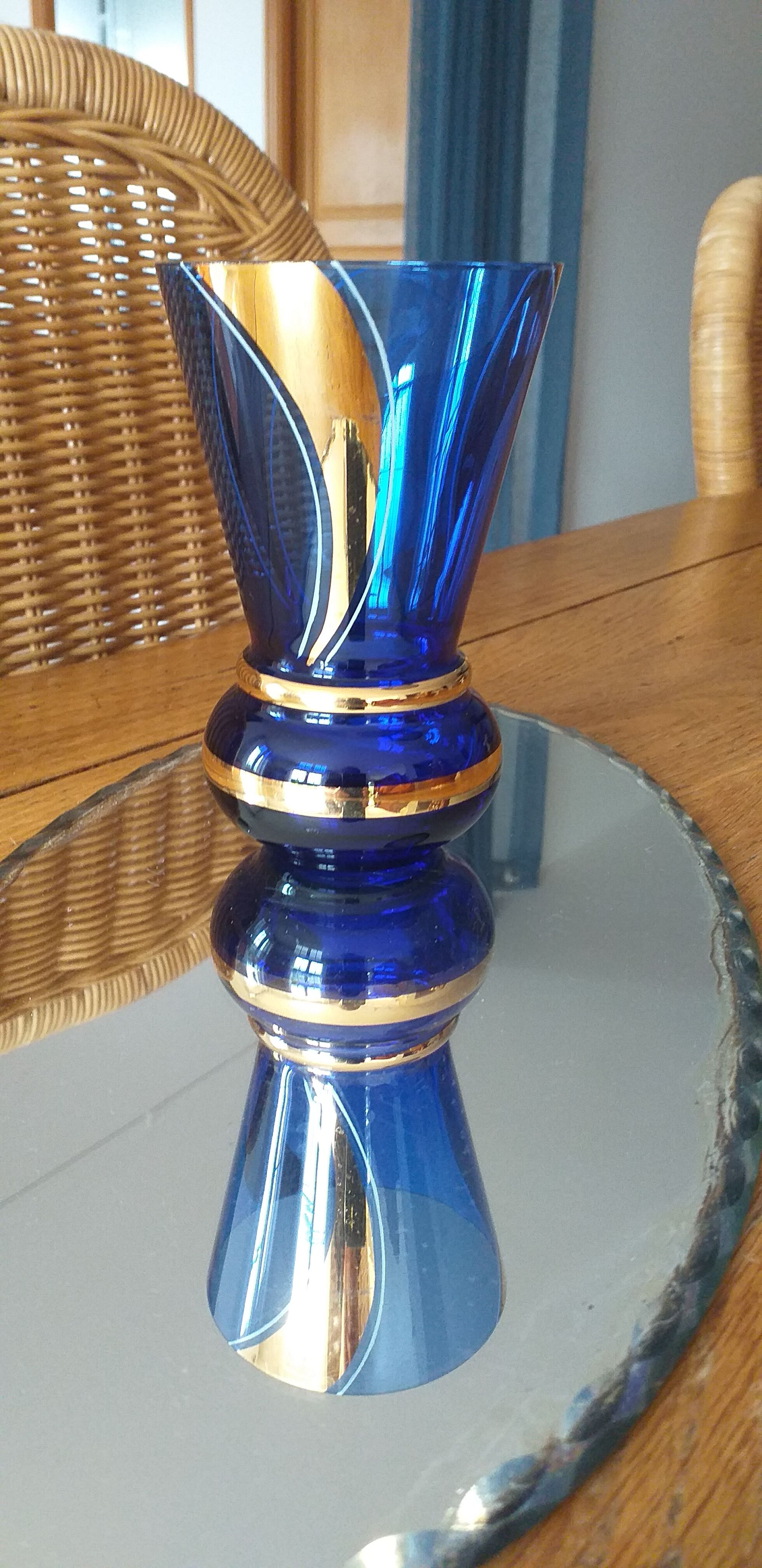 Vase boom bleu et or