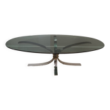 Vintage oval glass coffee table with chrome legs