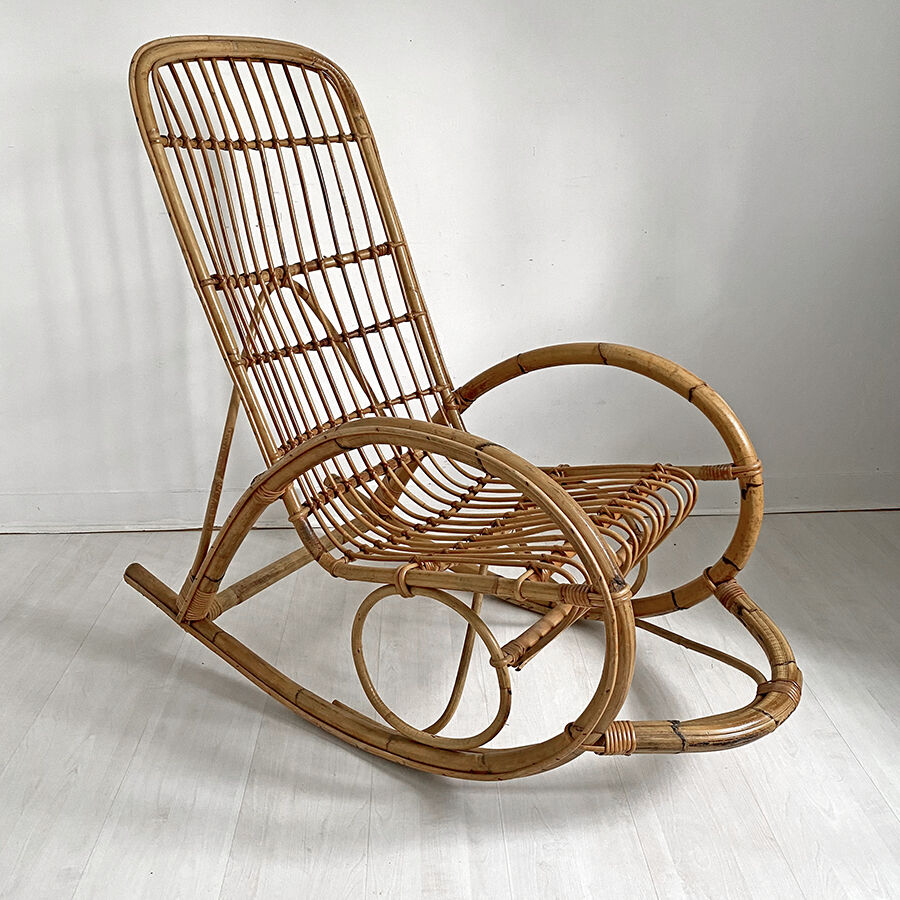 Rocking-chair in vintage rattan 60's