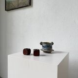 Pair of 1960s teak and brass "dice" candlesticks