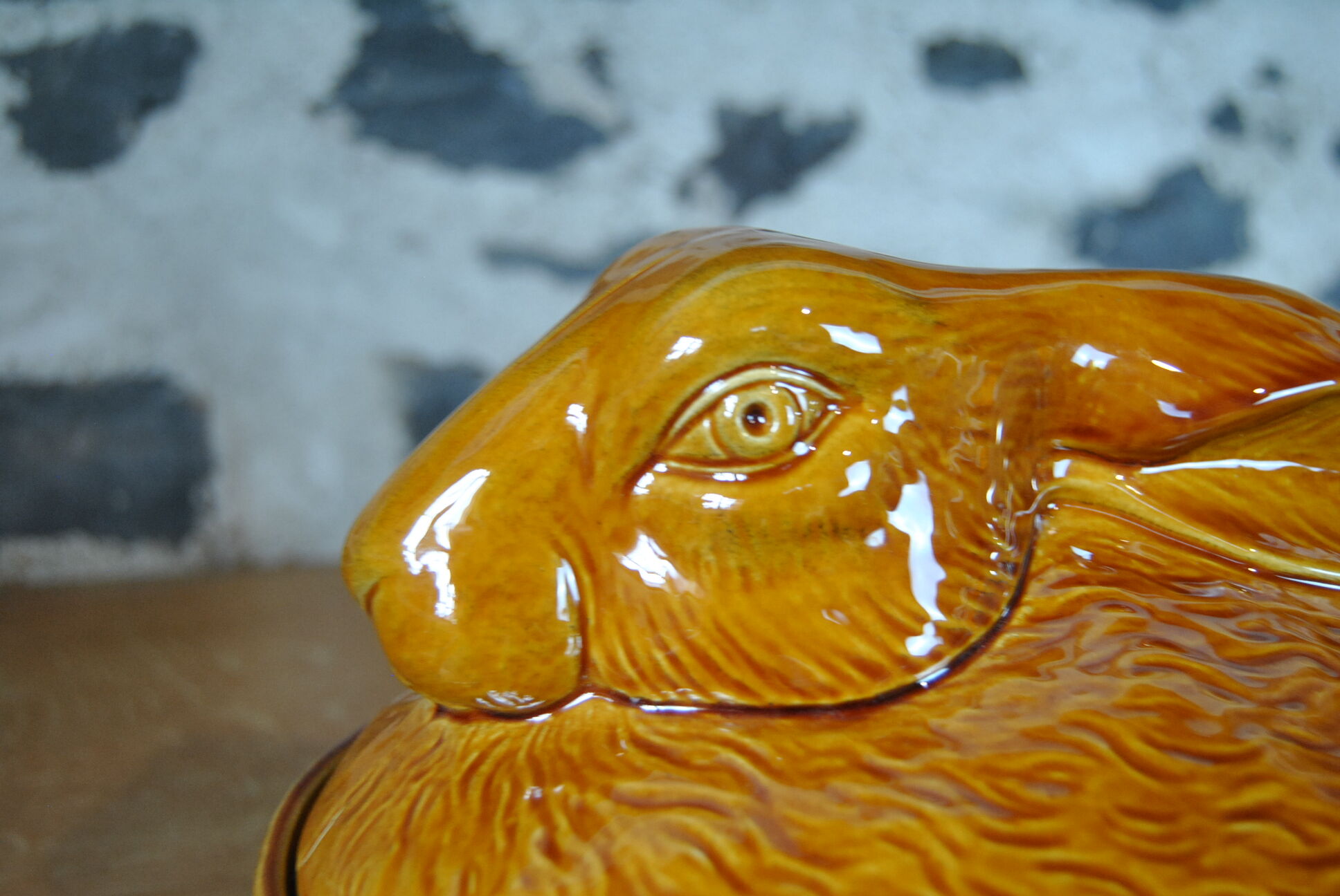 Vintage yellow enamelled rabbit terrine