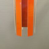 Danish hanging lamp model "Cocktail" consisting of 12 red/white aluminium slats