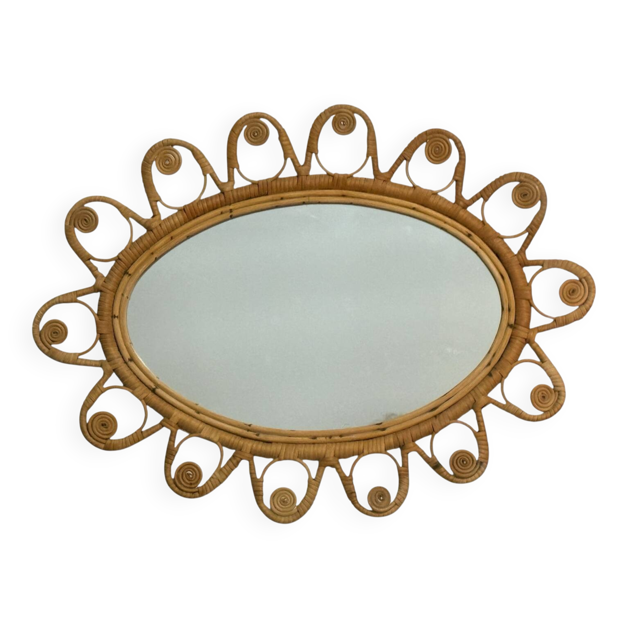 Oval rattan mirror from the 1950s France