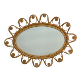 Oval rattan mirror from the 1950s France