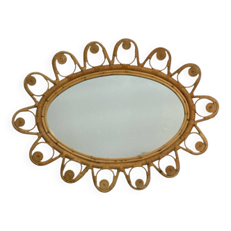 Oval rattan mirror from the 1950s France