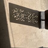 Rectangular Indonesian construction element with blue and yellow plant in carved wood