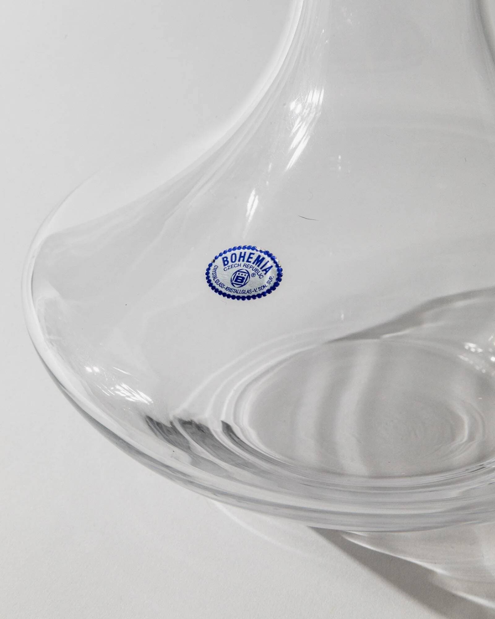Carafe à vin vintage des années 1990, corps en verre arrondi avec sphère en marbre et bouchon cube en liège