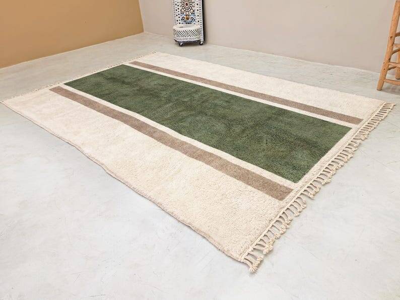 Grand tapis berbère en laine naturelle fait main taille 3/4 m