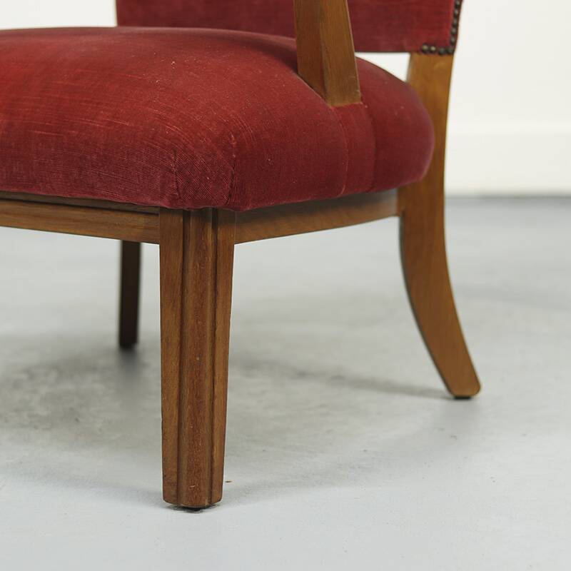 Set of Two Vintage Armchairs with Oak Frames