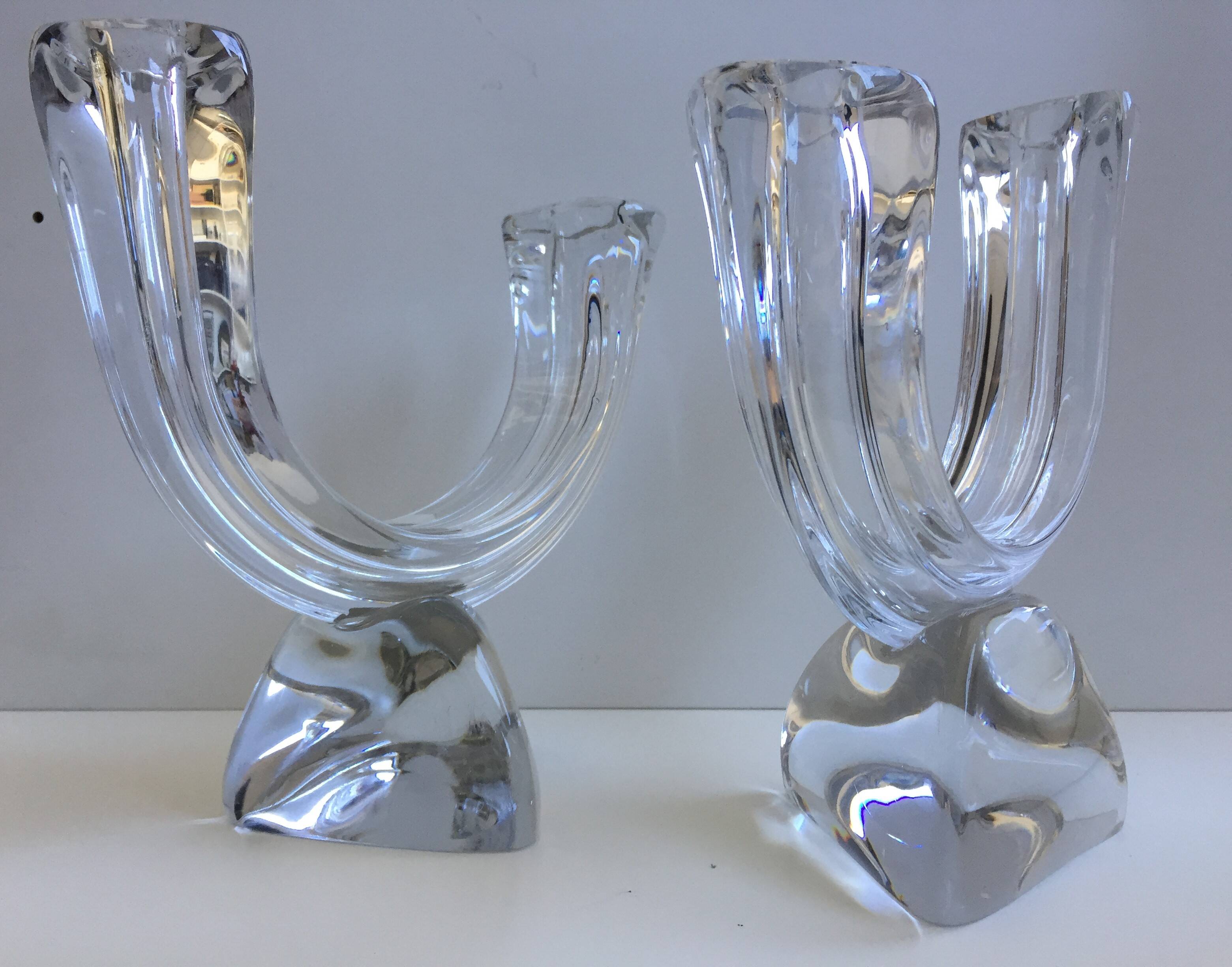 Pair large candlesticks crystal candlesticks cristallerie de lorraine