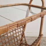 Rattan Magazine Rack, Bamboo, France 1975