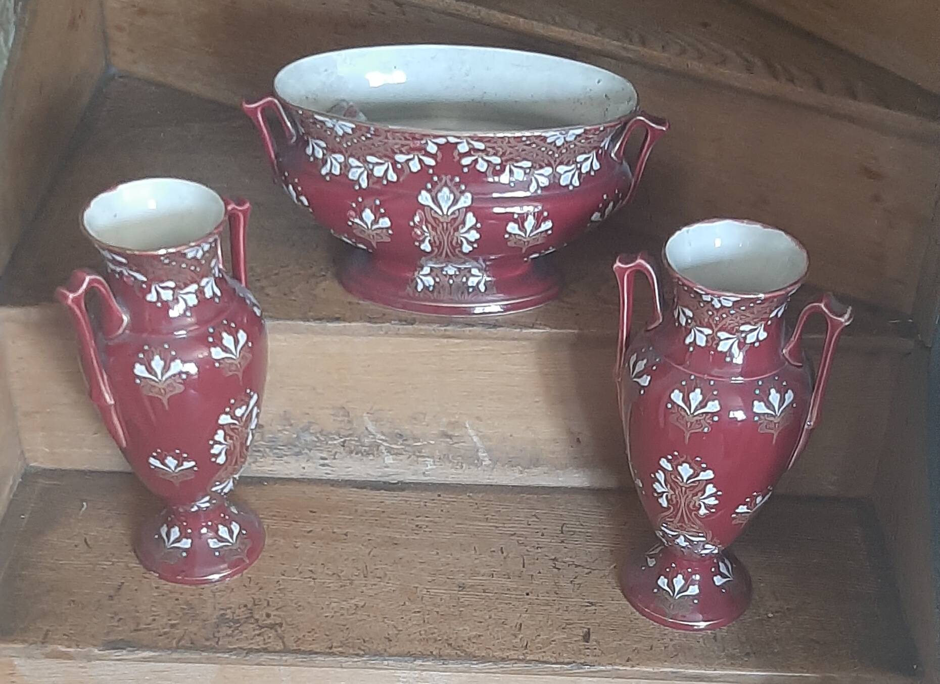 Pair of BKF earthenware vases and planter