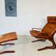 Vintage scandinavian cognac lounge chair by oddvin rykken 1960s