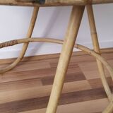 Vintage round rattan table, desk, tripod legs