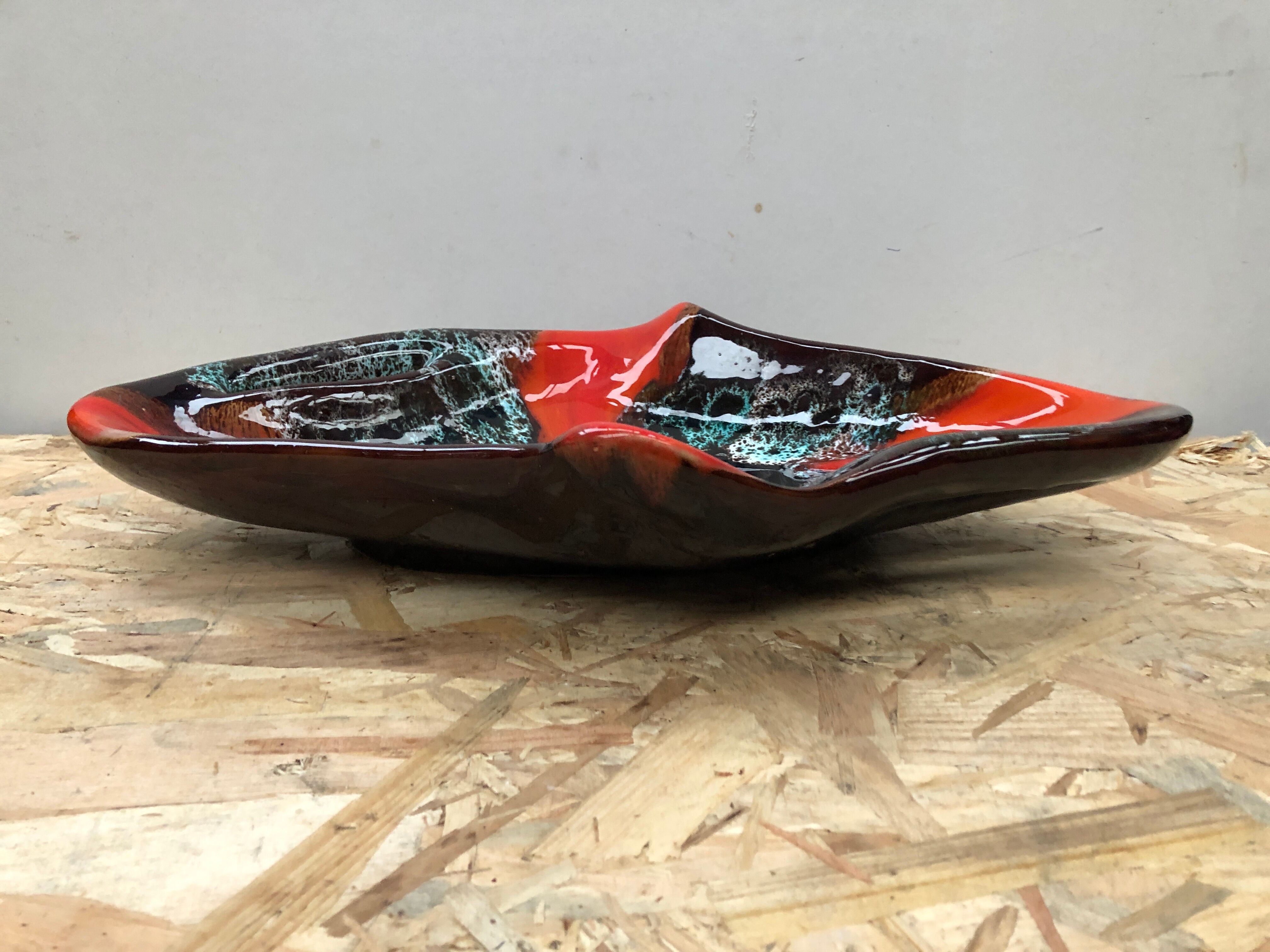 Old dish ceramic brown red black vintage