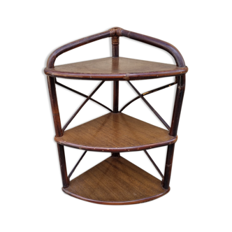 Etagère murale d'angle bambou rotin et bois vintage années 60