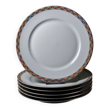 Suite de 6 assiettes plates en porcelaine de Limoges CH. Field Haviland vintages