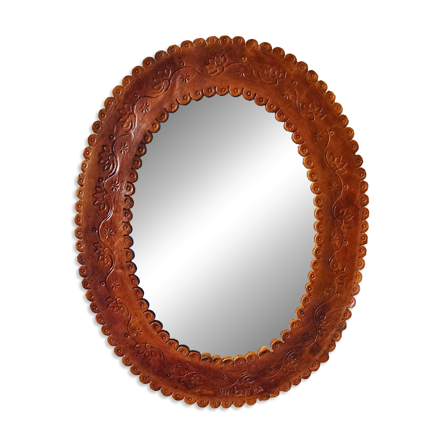 Leather repoussé mirror, Sri Lanka, 1960s