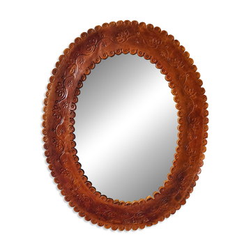 Leather repoussé mirror, Sri Lanka, 1960s