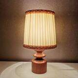 Danish wooden lamp with pleated fabric lampshade, 1970