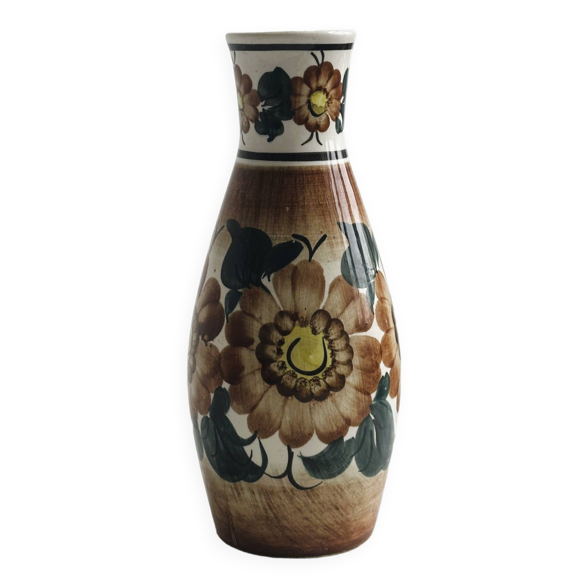 Vase fleurs, céramique vernissée Polonaise.