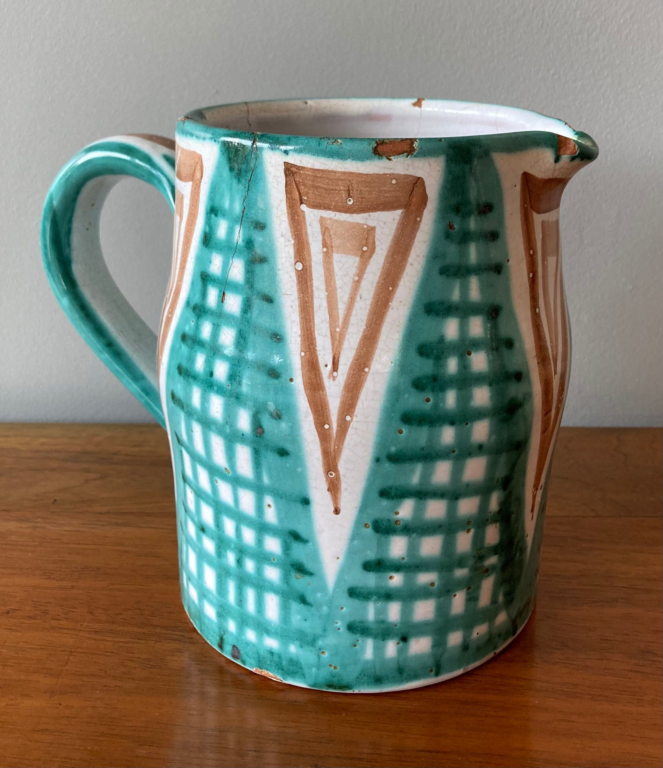 Robert Picault enamelled earthenware pitcher in Vallauris
