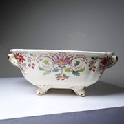 Antique Longchamp soup tureen/vegetable dish with polychrome daisies in ironstone.
