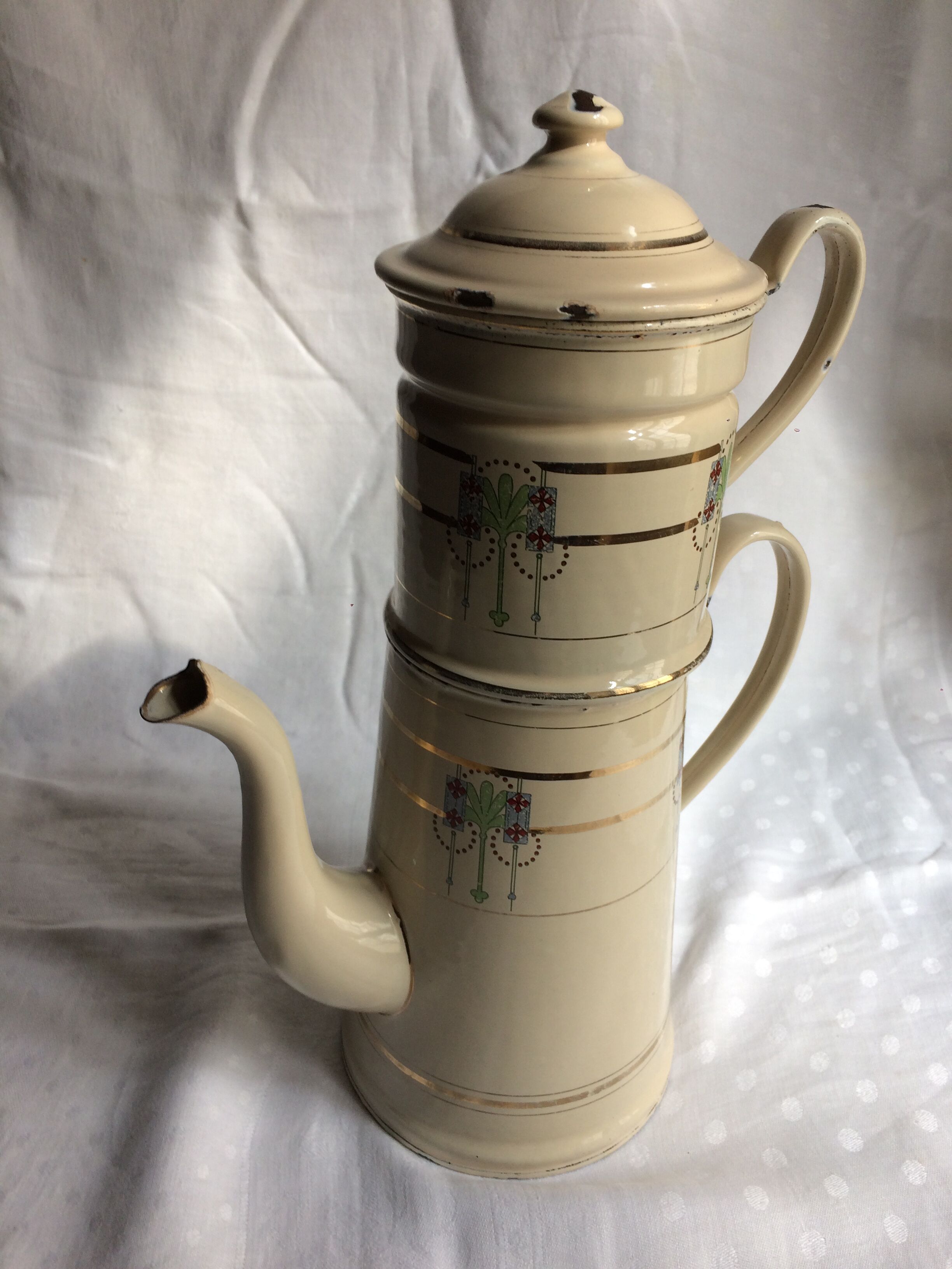 Art Nouveau enamelled sheet metal coffee maker
