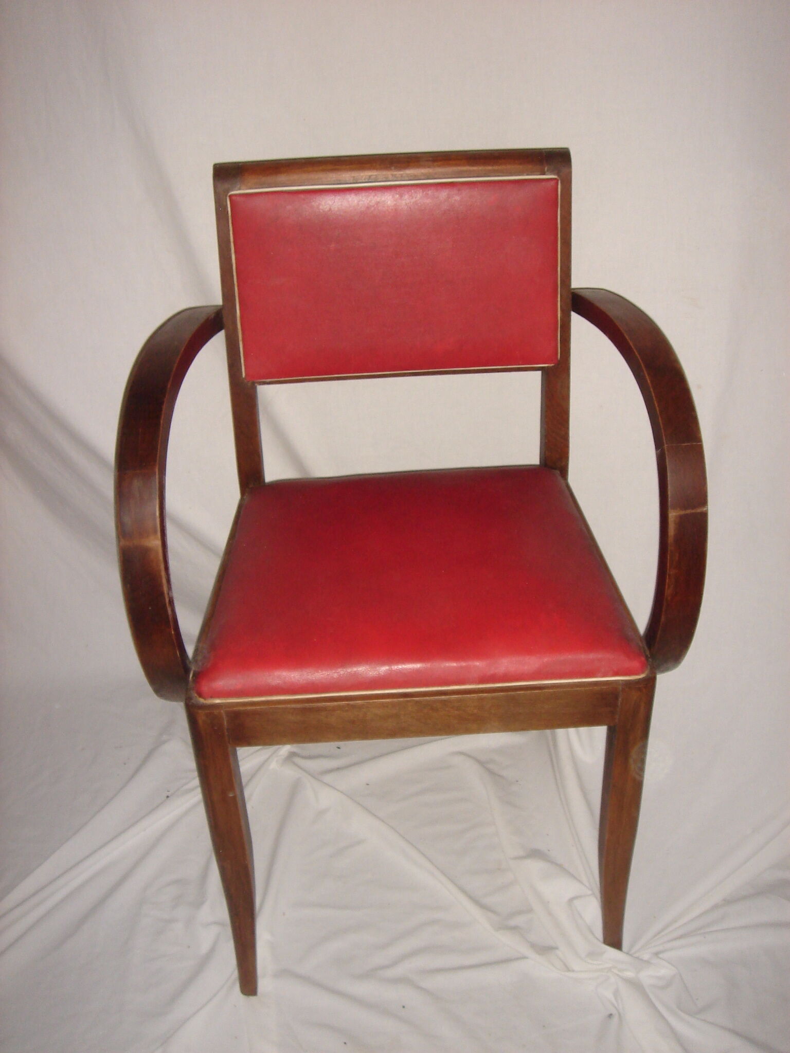 Armchair bridge 1940 Art Deco, wood & red skai