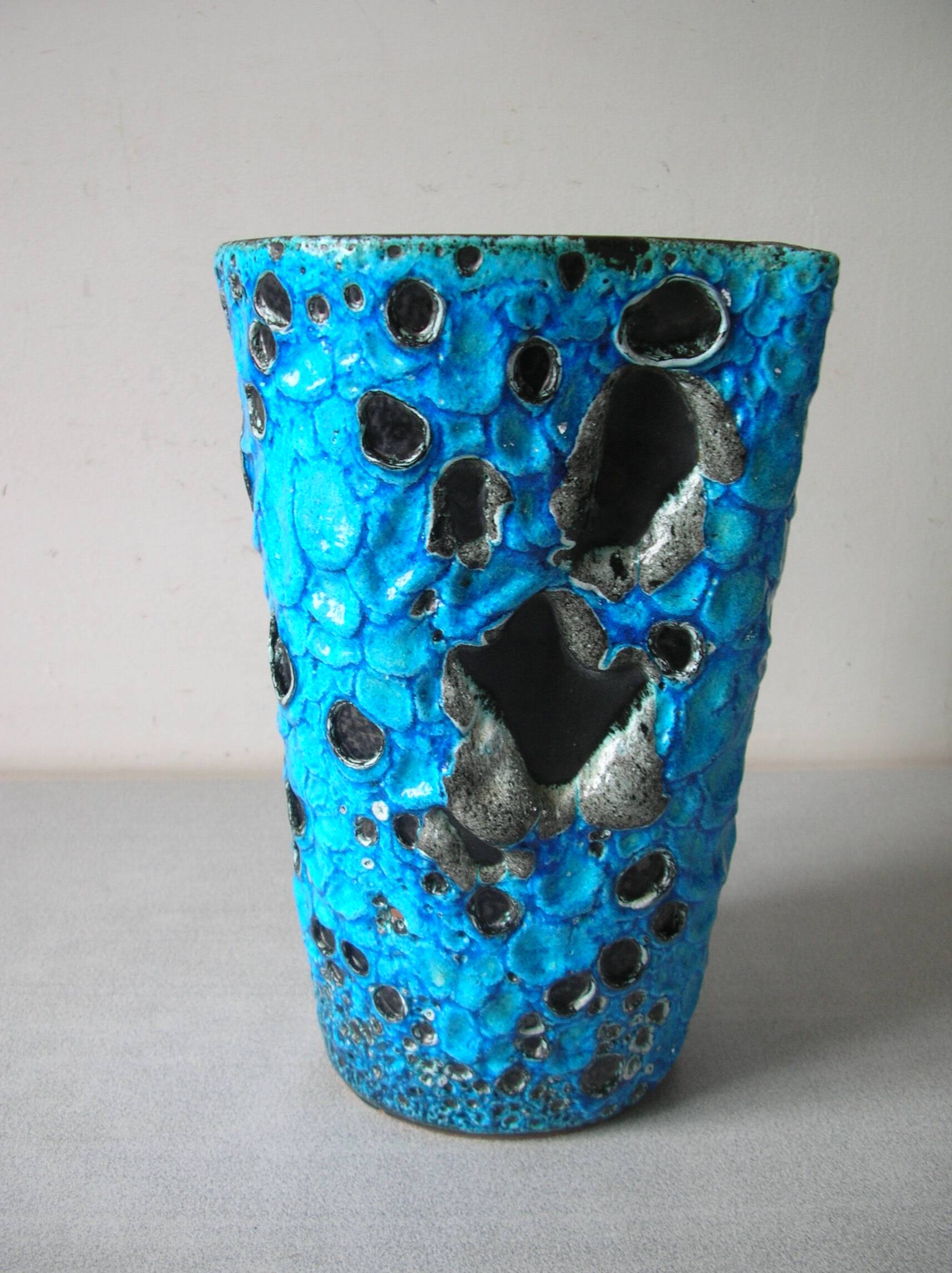 Old blue ceramic vase terracotta sea foam 22 cm living room office decoration