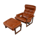 Vintage leather armchair with hocker, 1970s