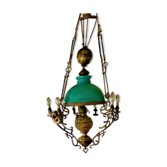 Lustre globe opaline green bronze and brass