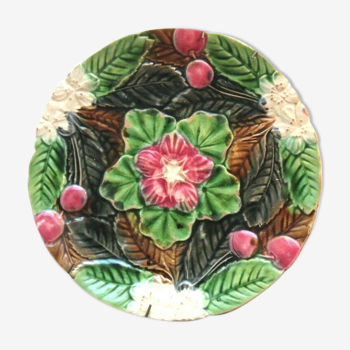 Art Deco slurry plate / New Flowers, leaves, cherries, signed ORCHIES