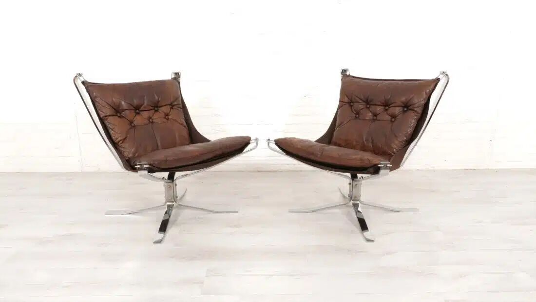2 x vintage armchair | Falcon | Sigurd Ressell | Leather