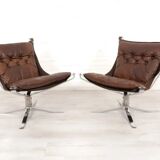 2 x vintage armchair | Falcon | Sigurd Ressell | Leather